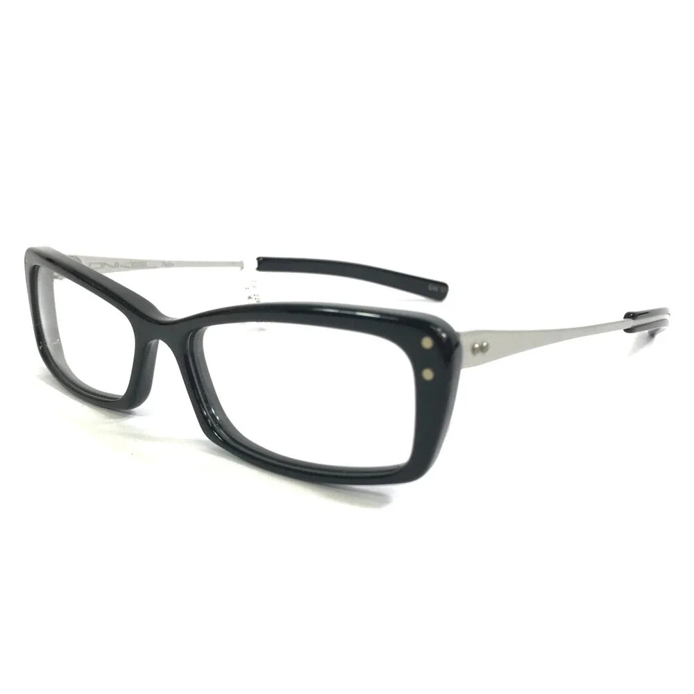 Onkel Eyeglasses Frames Buto Col 01 Black Silver Rectangle Full Rim 50-15-140